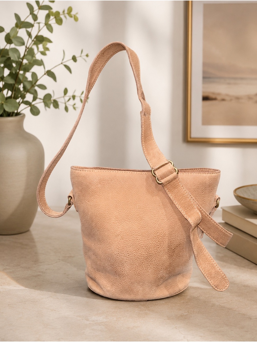 Coach 4933 Shoulder Bag Nubuck Leather Beige 1990’s COA